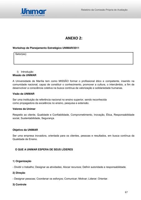 RelatÃ³rio de autoavaliaÃ§Ã£o institucional 2011 - Unimar