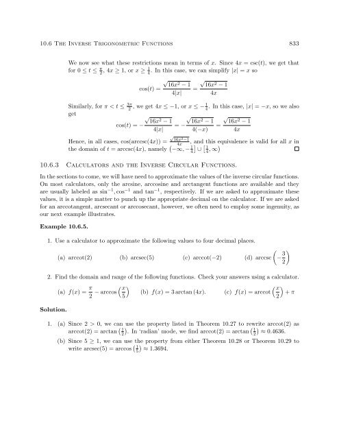 Section 10.6: The Inverse Trigonometric Functions - Ostts.org