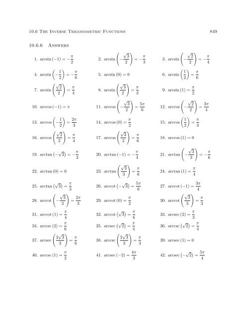 Section 10.6: The Inverse Trigonometric Functions - Ostts.org