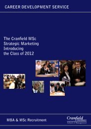 The Cranfield MSc Strategic Marketing Introducing the Class of 2012