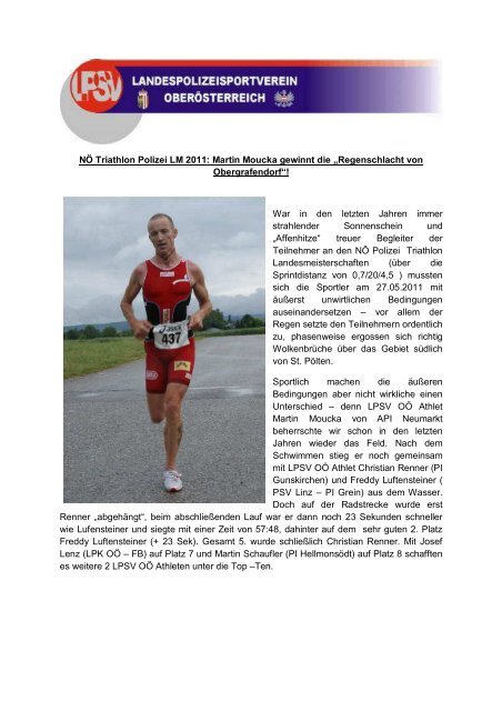 NÖ Triathlon Polizei LM 2011: Martin Moucka gewinnt die ...