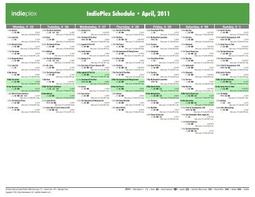 IndiePlex Schedule - April, 2011 - Starz