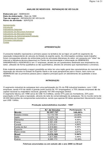 reparação de veículos - Sebrae