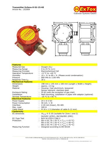 Transmitter ExSens-D O2-25-KE Article-No.: 252009 Tox ExTox Ex ...