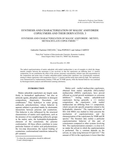 synthesis and characterization of maleic anhydride copolymers and ...
