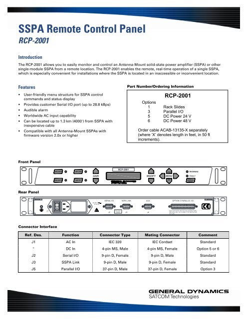 SSPA Remote Control Panel - General Dynamics SATCOM ...