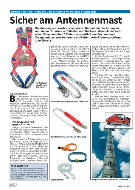 Fallschutz; Sicher am Antennenmast - Swiss Safety