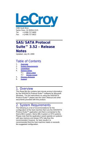 SASSATA Protocol Suite Release Notes - Teledyne LeCroy