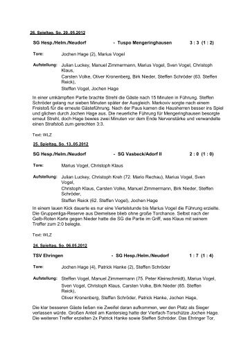 1.Mannschaft Spielberichte 2011-2012 - hesperinghausen.de