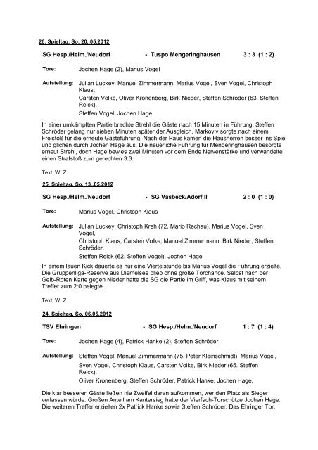 1.Mannschaft Spielberichte 2011-2012 - hesperinghausen.de