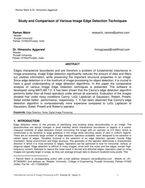 Study and Comparison of Various Image Edge Detection Techniques