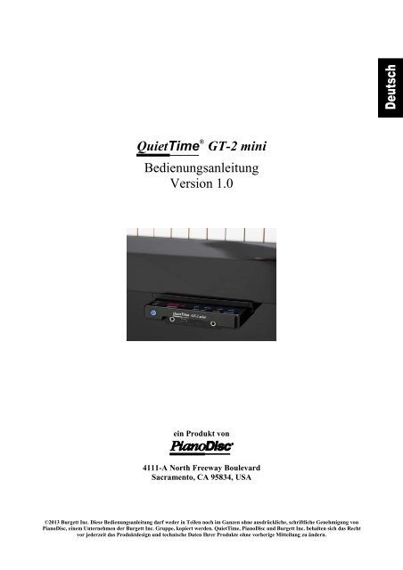 QuietTime GT-2 mini Bedienungsanleitung - PianoDisc