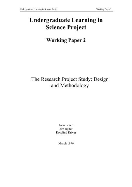 The Research Project Study: Design and Methodology - School of ...