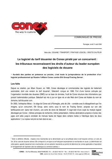 Le logiciel du tarif douanier de Conex piratÃ© par un ... - Agence C3M