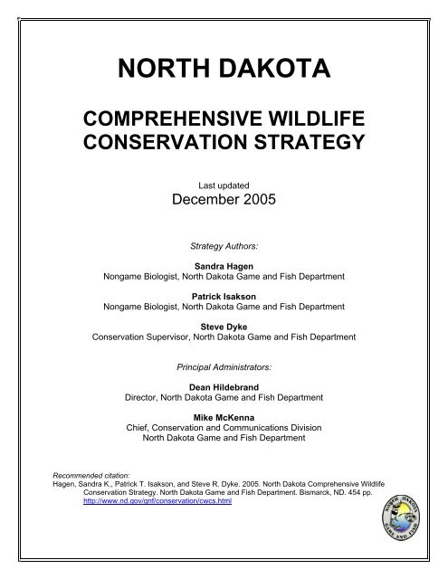 North Dakota Wildlife Action Plan - North Dakota Game and Fish ...