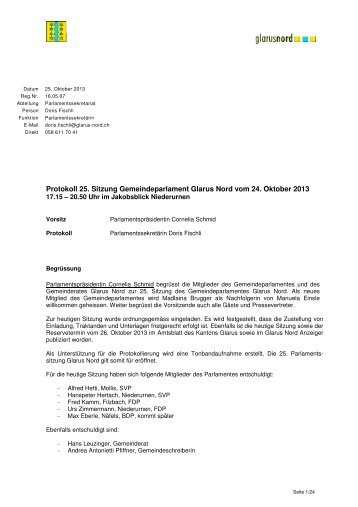 Protokoll der Sitzung vom 24. Oktober 2013 - Gemeinde Glarus Nord