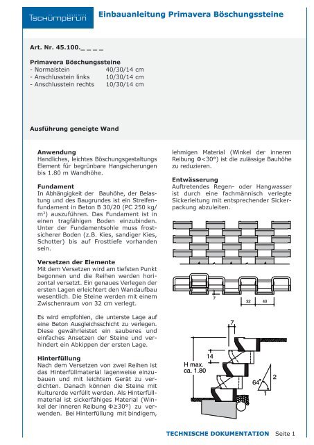 Einbauanleitung Primavera Böschungssteine