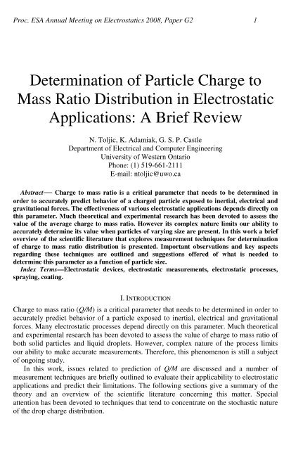 Determination of Particle Charge to Mass Ratio Distribution in ...