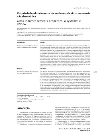 Propriedades dos cimentos de ionÃ´mero de vidro ... - Rev@Odonto