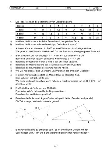 MathBuch 9+ Test Form LU 05 1. Die Tabelle enthält die ...