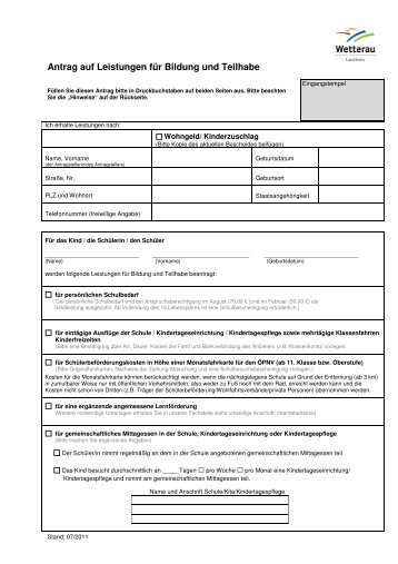 Antrag auf Leistungen für Bildung und Teilhabe - Der Wetteraukreis