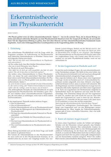 Erkenntnistheorie im Physikunterricht - Josef Leisen