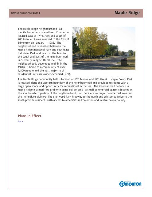 Maple Ridge Profile - City of Edmonton