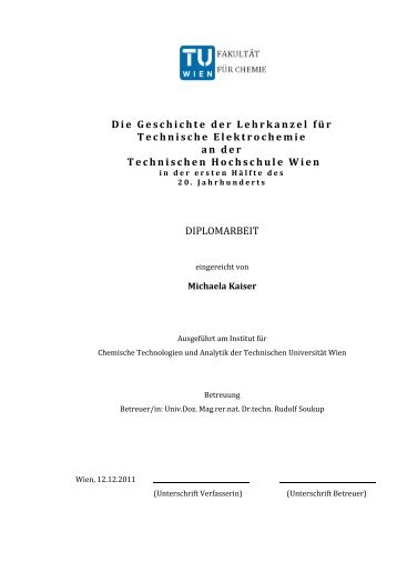 Die Geschichte der Lehrkanzel für Technische Elektrochemie an der ...