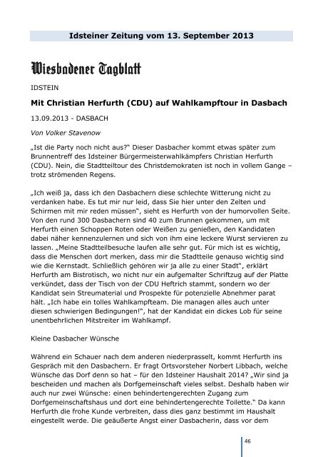 Einführung einer Satzung über die Erhebung ... - FWG Idstein