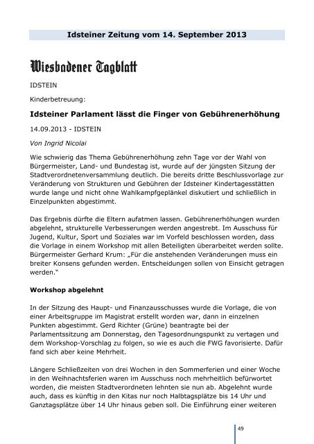 Einführung einer Satzung über die Erhebung ... - FWG Idstein