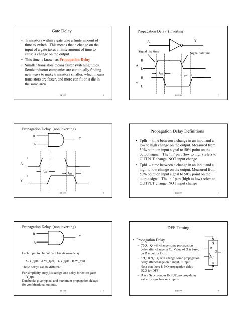 Gate Delay Propagation Delay Definitions DFF Timing