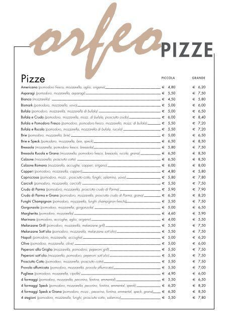Le pizze della Pizzeria ORFEO a Parma