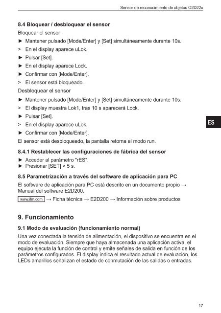 "Sensor de reconocimiento de objetos" O2D22x - IFM Electronic