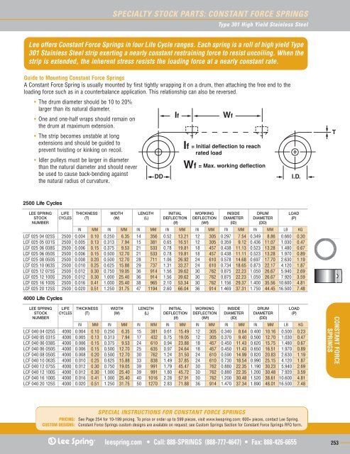 SPECIALTY STOCK PARTS: CONSTANT FORCE ... - Lee Spring