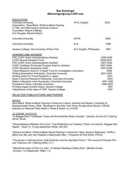 Curriculum Vitae John Jay College Of Criminal Justice Cuny