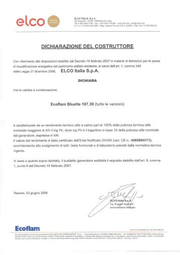 Dichiarazione detrazione fiscale - Elco Ecoflam