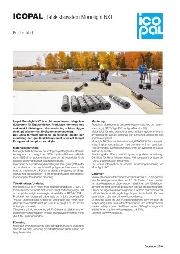 Produktblad Monolight NXT - Icopal AB