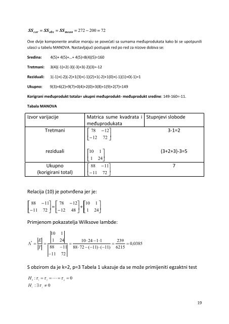 MULTIVARIJATNA ANALIZA VARIJANCE (One-Way MANOVA)