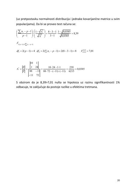 MULTIVARIJATNA ANALIZA VARIJANCE (One-Way MANOVA)