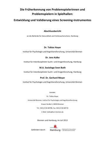 Die Früherkennung von Problemspielerinnen und ... - Gerhard Meyer
