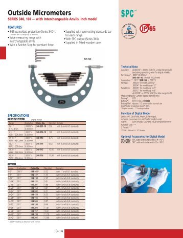 Mitutoyo Outside Micrometers Series 104 - Thread Check, Inc.