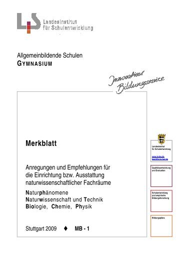 Empfehlung für die Einrichtung naturwissenschaftlicher Räume