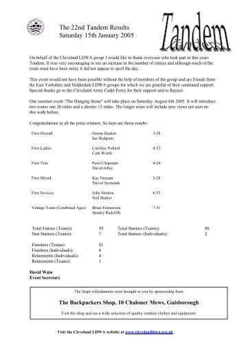 Wheeldale Tandem 2005 results