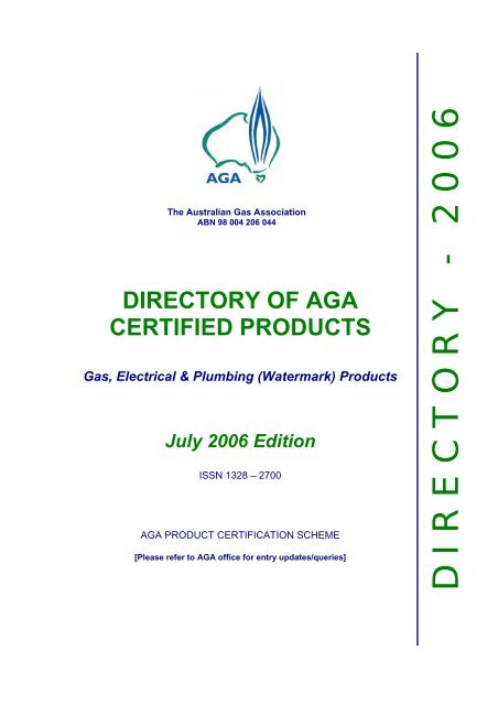 DIRECTORY OF AGA CERTIFIED PRODUCTS Gas, Electrical