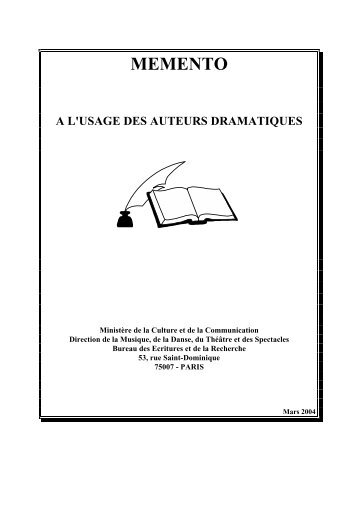 MÃ©mento Ã  l'usage des auteurs dramatiques - Agence RÃ©gionale du ...