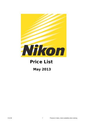 Price List - Nikon