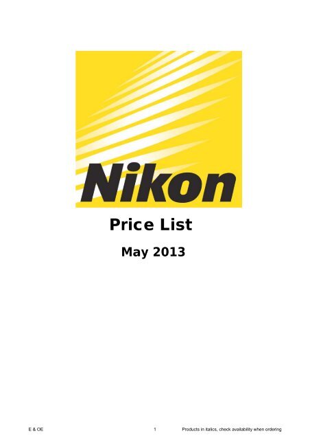 Price List - Nikon
