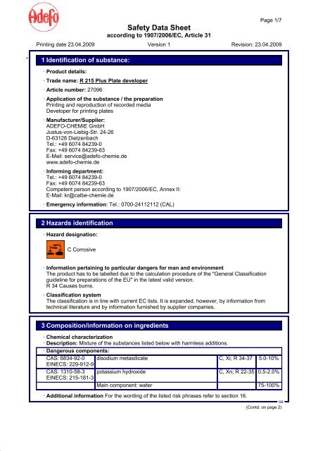27096R 215 Plus Plattenentwickler(GB) - ADEFO-CHEMIE GmbH