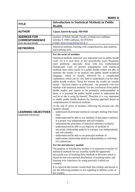 introduction to statistical methods in public health