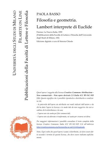 Filosofia e geometria: Lambert interprete di Euclide - Studi umanistici